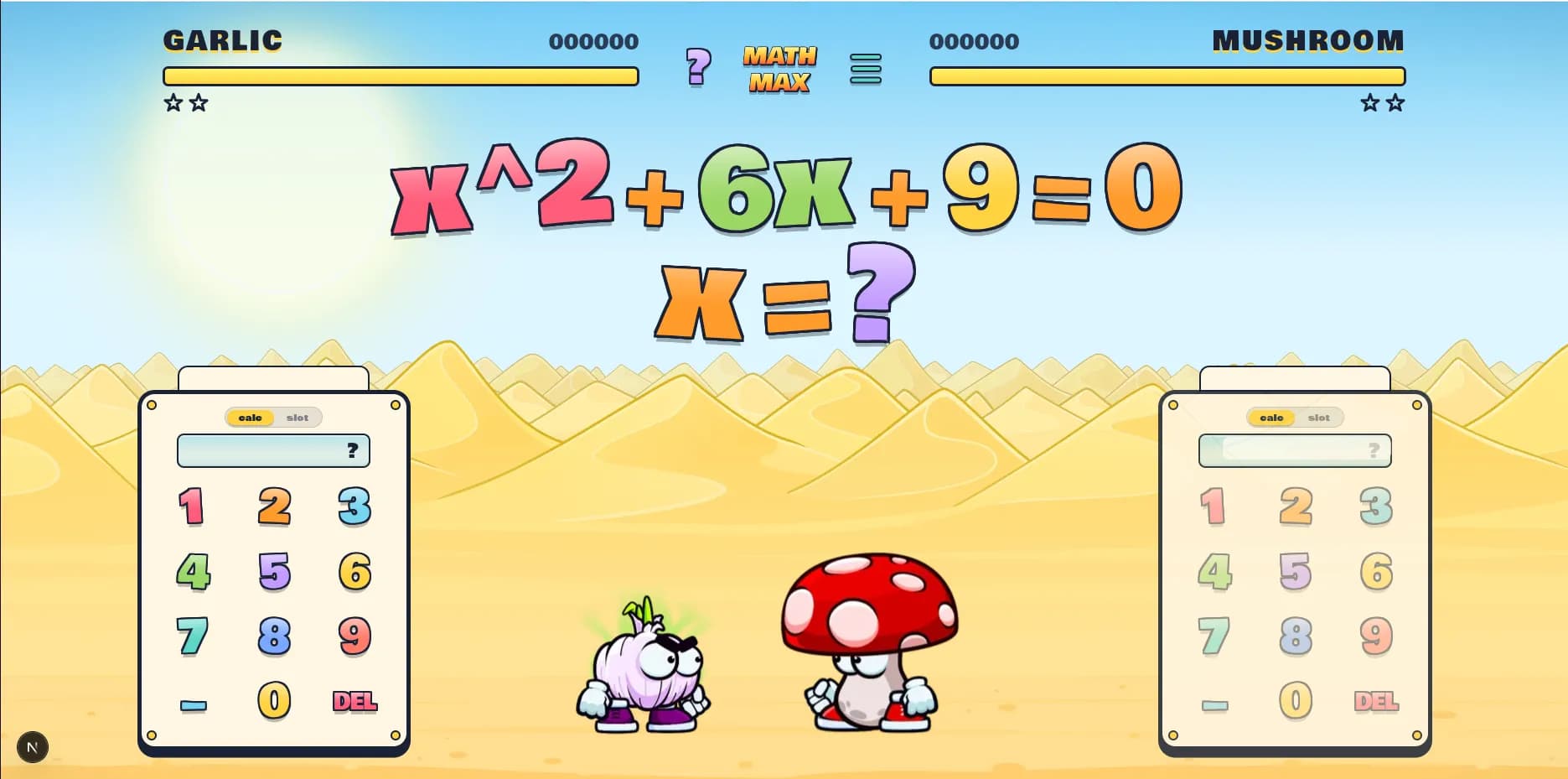 A Math Max battle in progress — two fighters race to solve a math problem first.