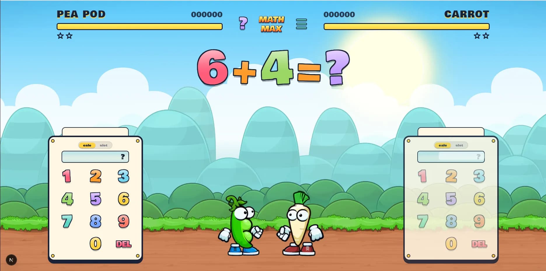 A Math Max battle in progress — two fighters race to solve a math problem first.